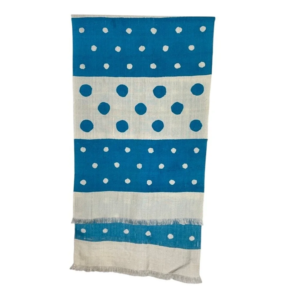 Silk Scarf Vintage Womens OS Blue Polka Dot Stripe Made in France Mod Retro Chic